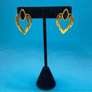 Vintage Gold Black Earrings Enamel Door Knocker  Pierced